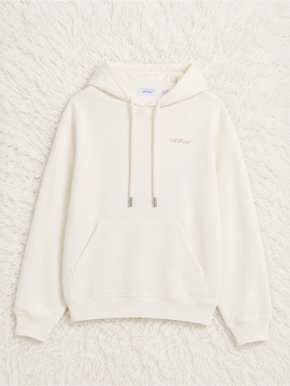 Off-White Cream Pullover Hoodie with Subtle Pink Logo “oversized “